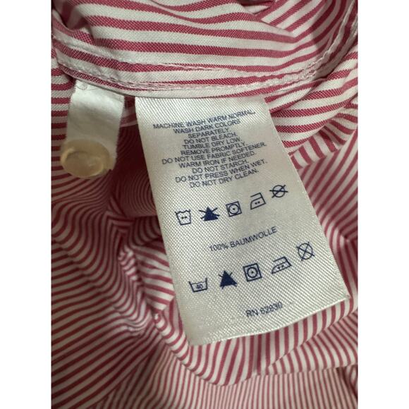 Land's End | No Iron Pintuck Oxford Red White Striped Dress Shirt | Size 14 - Picture 7 of 8